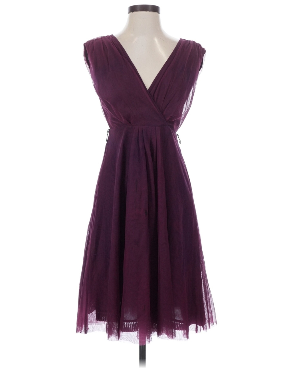 Moulinette Soeurs Tickled Plum V-Neck Sleeveless Tulle Fit/Flare Dress (No Belt)